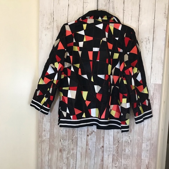 Linda Allard Ellen Tracy Black Embroidered Geometric  Linen Jacket - Picture 5 of 10